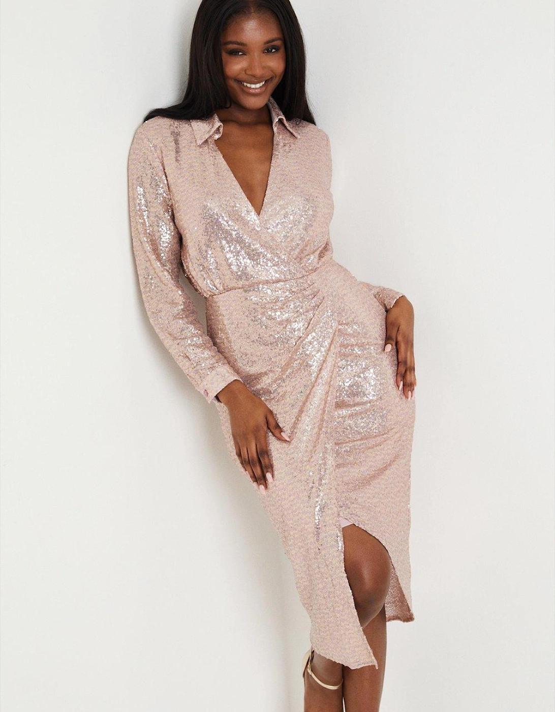 Sequin Wrap Front Dress, 6 of 5