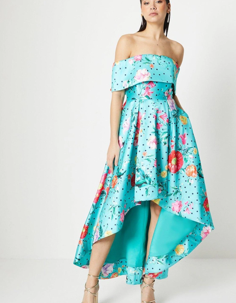 Bardot High Low Printed Twill Midi Dress