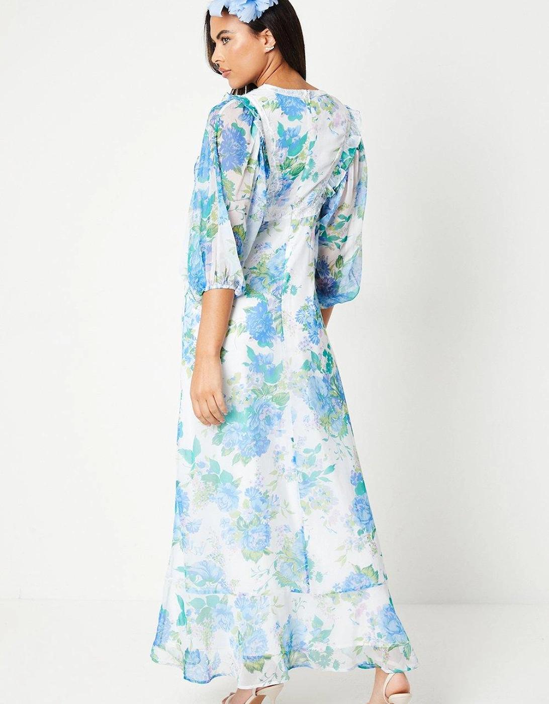 Printed Lace Trim Maxi Dress