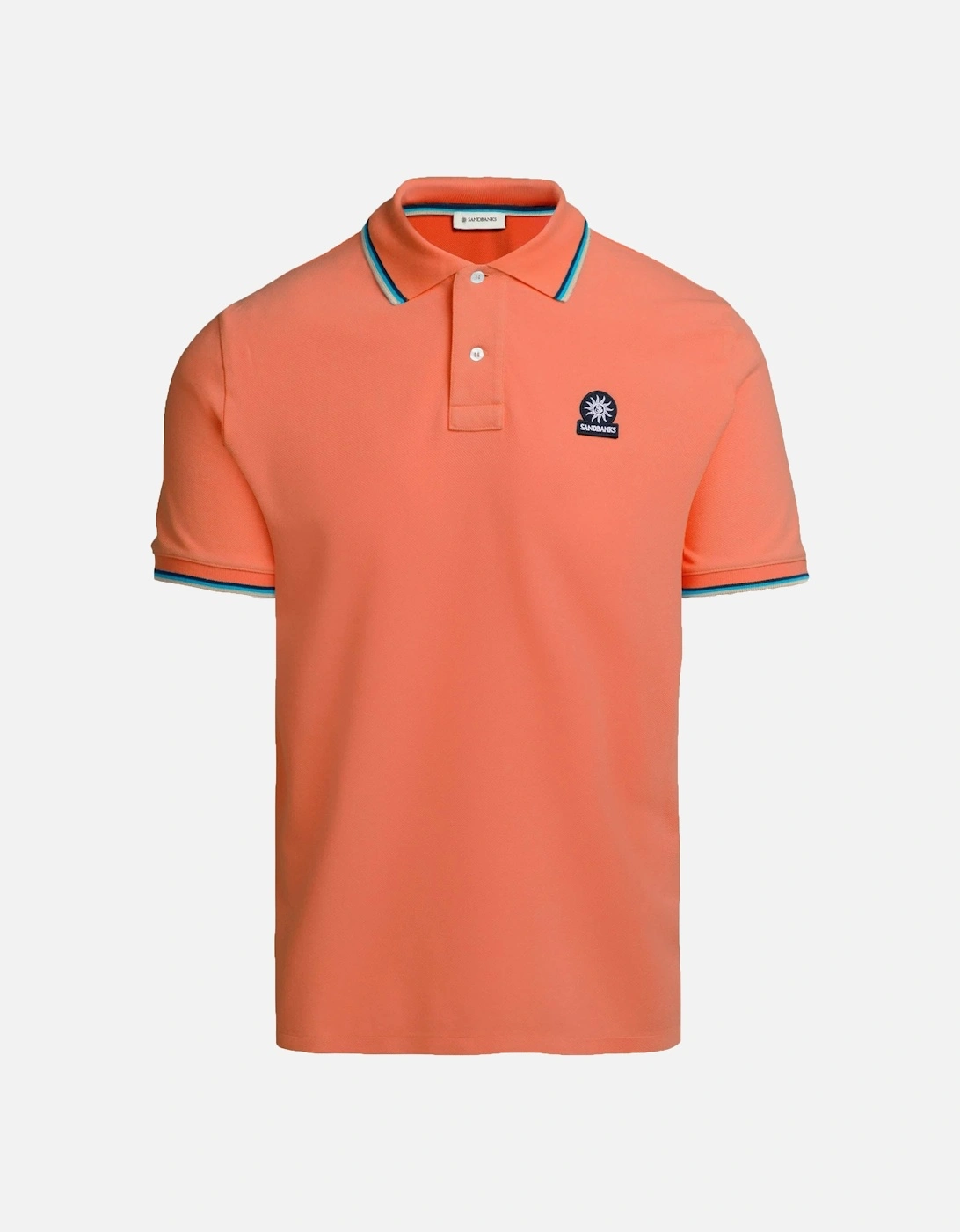 Badge Logo Tipped Sleeve Polo Shirt Coral, 4 of 3