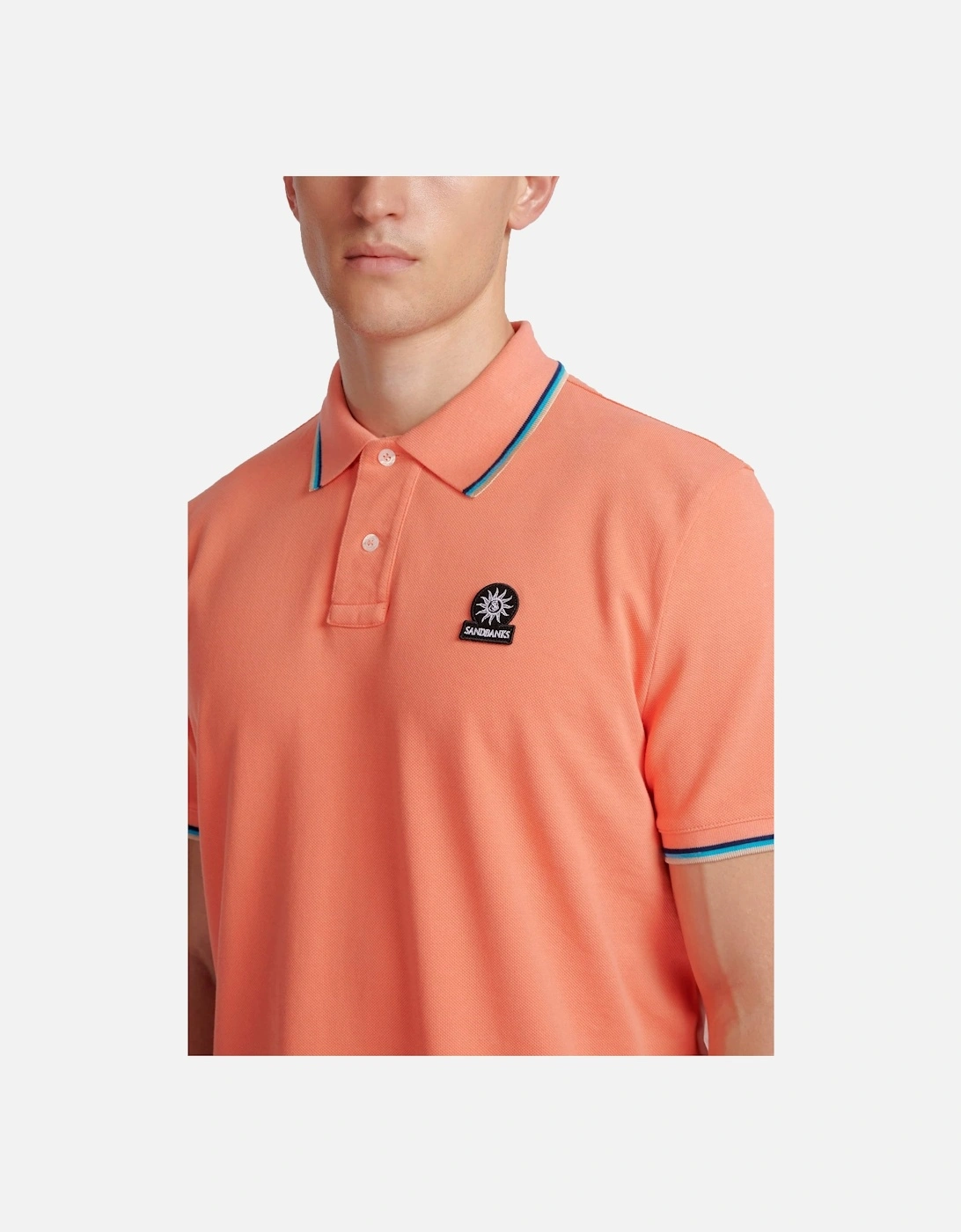 Badge Logo Tipped Sleeve Polo Shirt Coral
