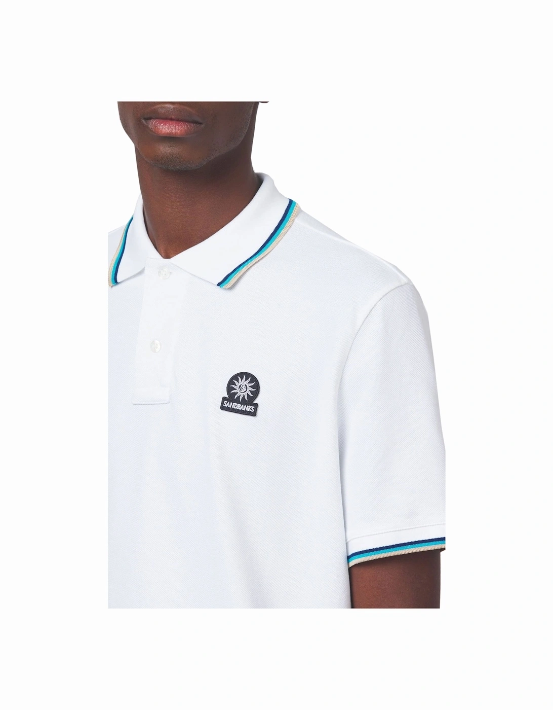 Badge Logo Tipped Sleeve Polo Shirt White