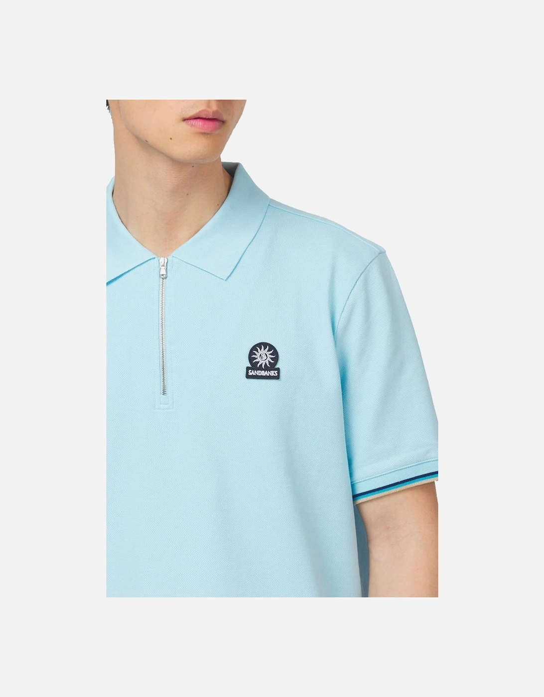 Badge Logo Zip Polo Shirt Crystal Blue