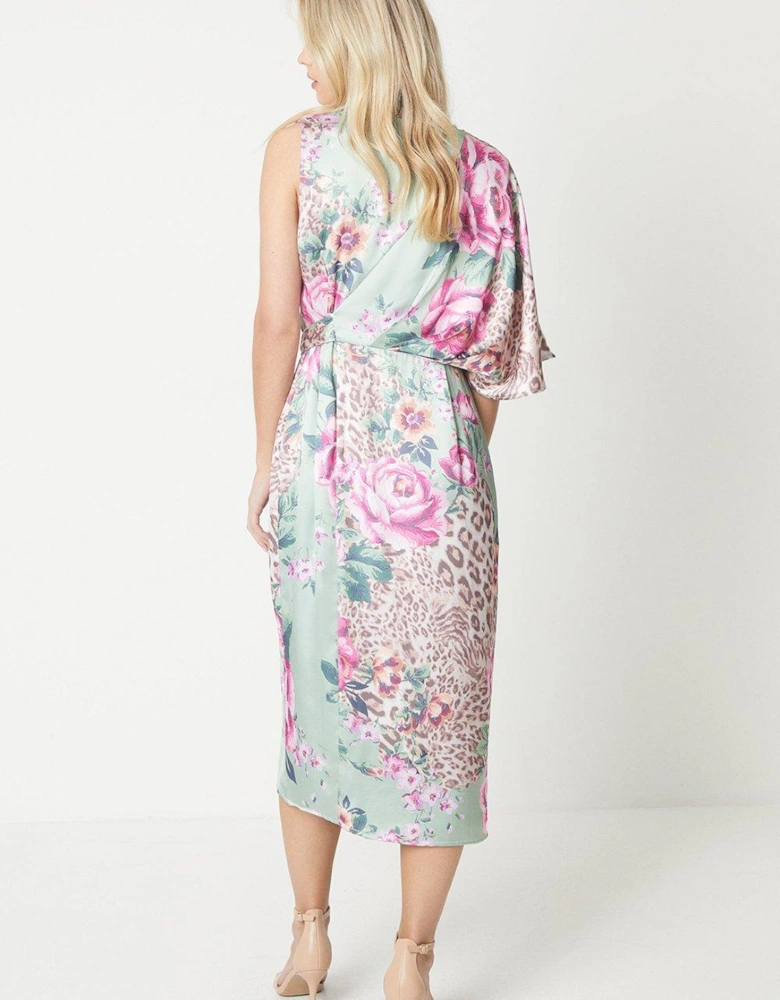 Petite Floral Print Satin Wrap Midi Dress