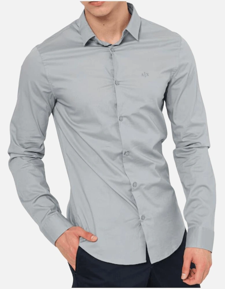 Print Logo Button Up Grey Shirt