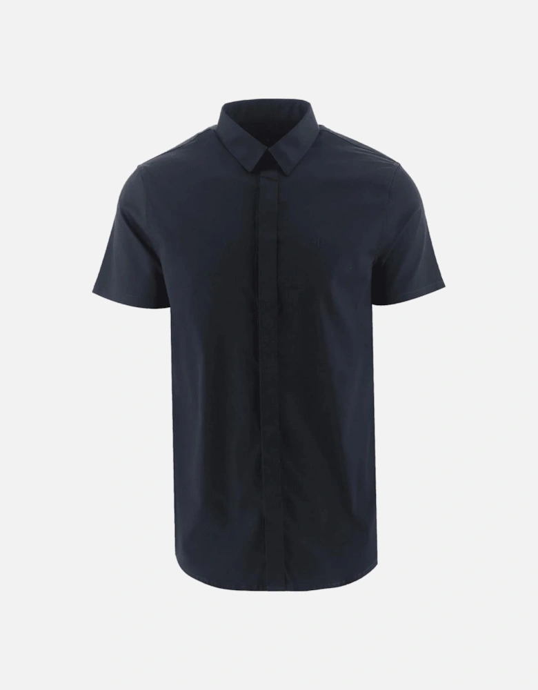 Woven Navy Button Up Short Sleeve Shirt