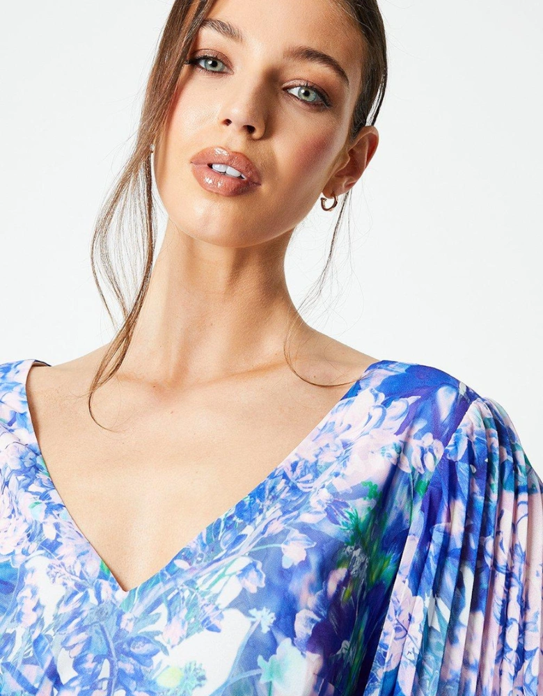 Lace Panelled Pleated Mix Midi Dress