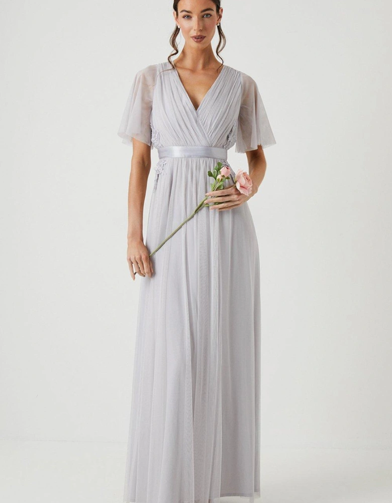 Angel Sleeve Lace Applique Bridesmaids Dress