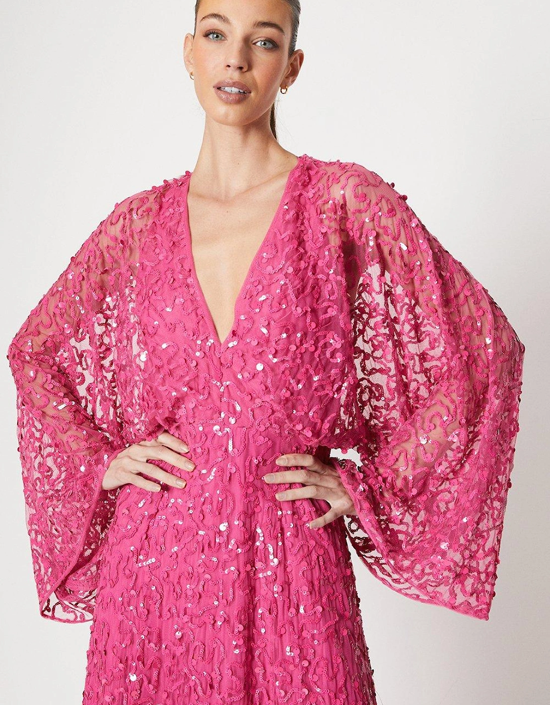 All Over Sequin Embellished Kimono Dress