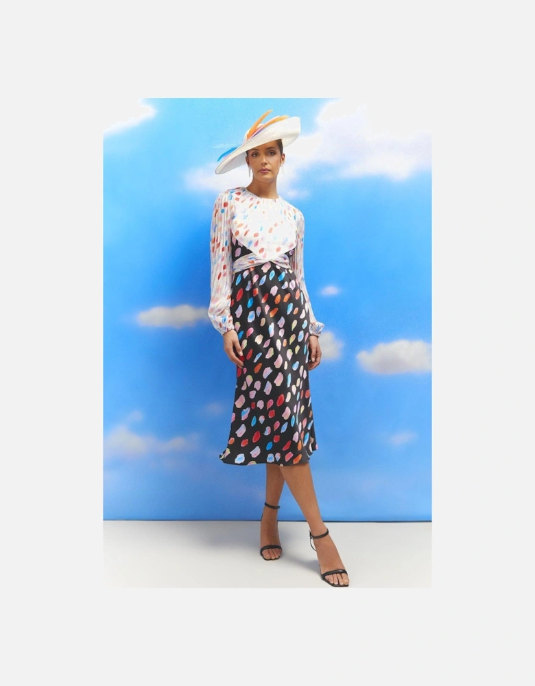 Lisa Tan Mixed Print Chiffon Top Satin Skirt Midi Dress