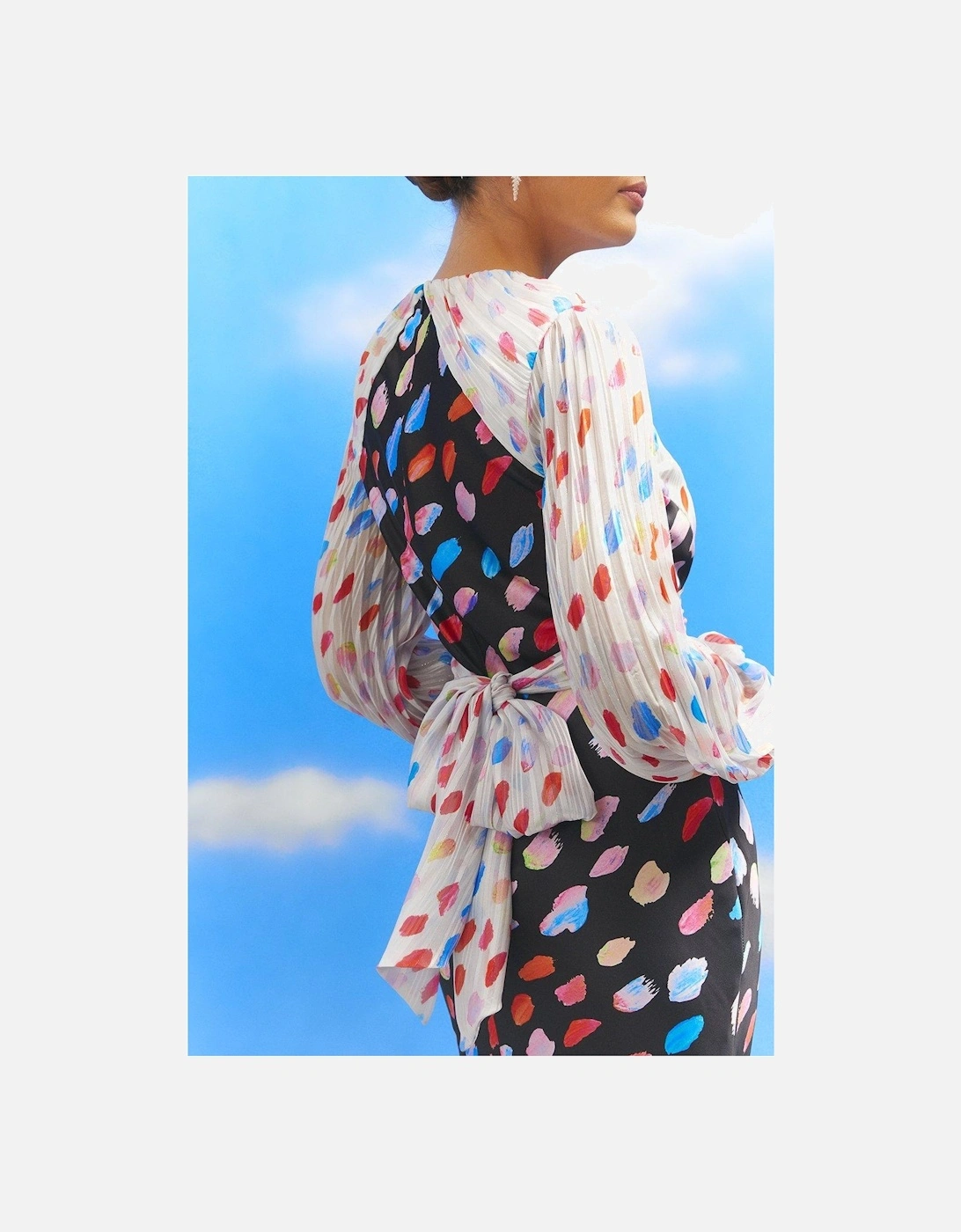 Lisa Tan Mixed Print Chiffon Top Satin Skirt Midi Dress