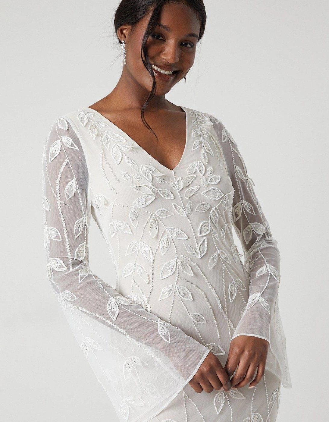Premium Embroidered Trailing Floral Long Sleeve Weddin Dress