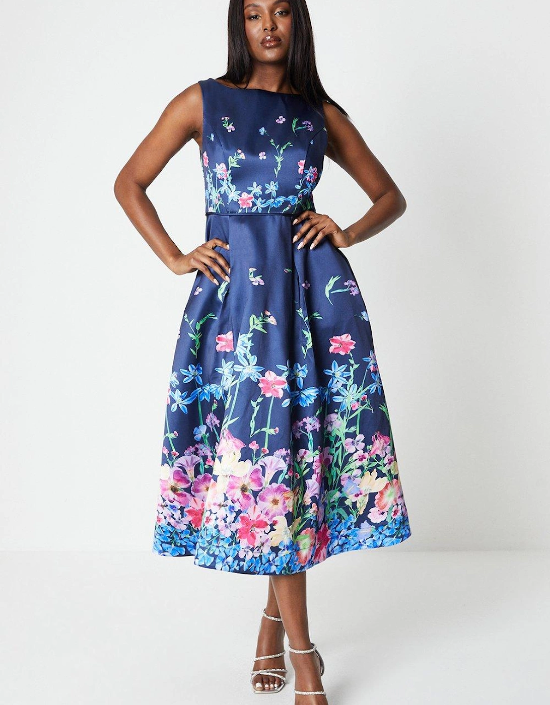 Floral Placement Twill Midi Dress, 6 of 5