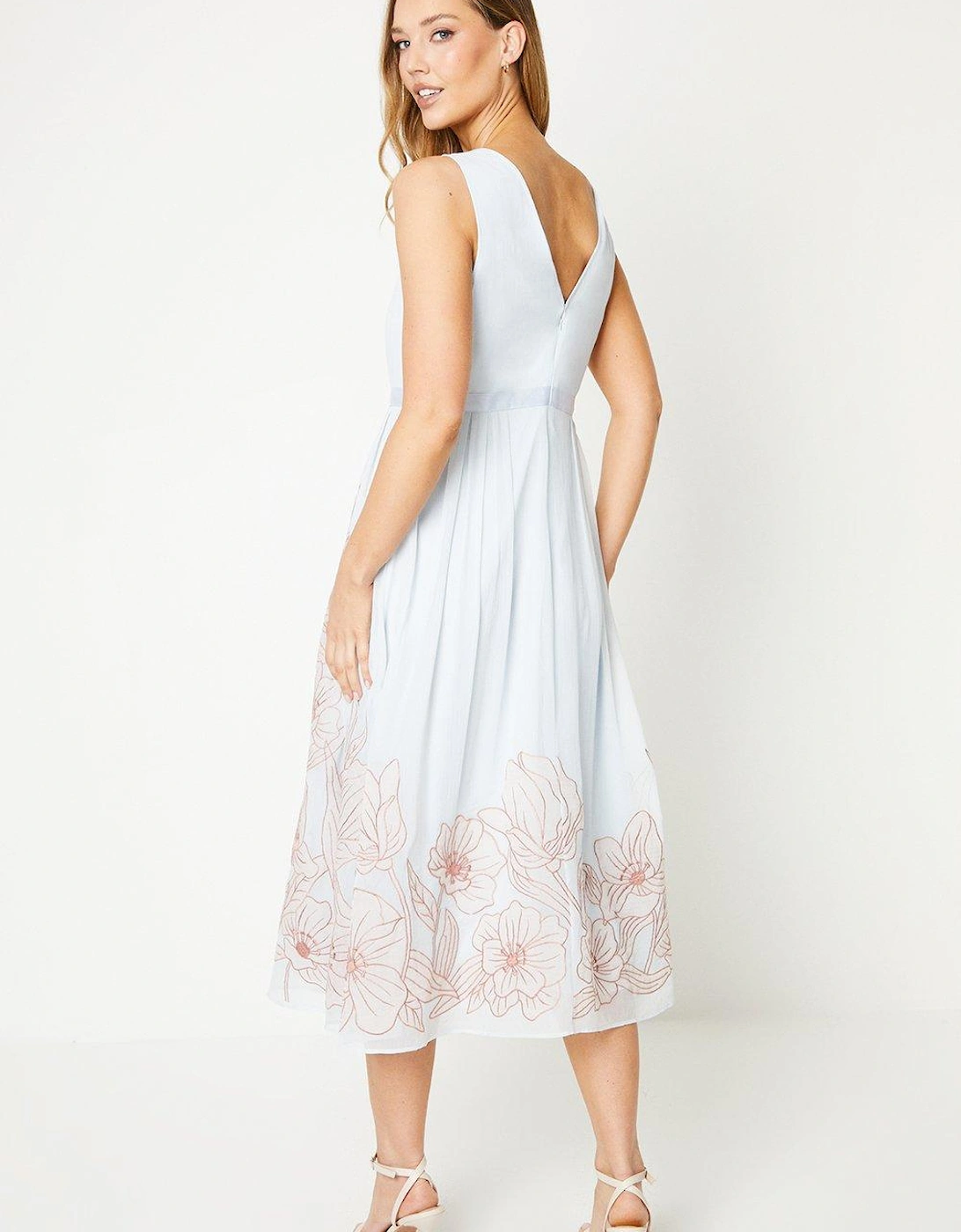 Floral Applique And Embroidered Midi Dress