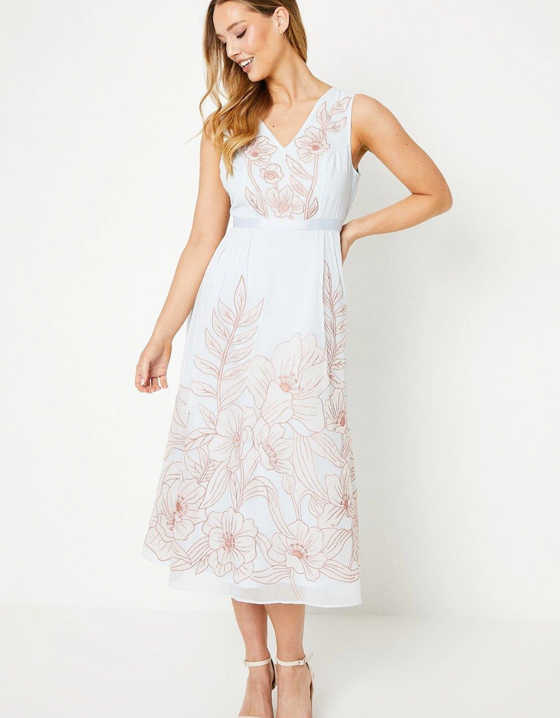 Floral Applique And Embroidered Midi Dress, 6 of 5