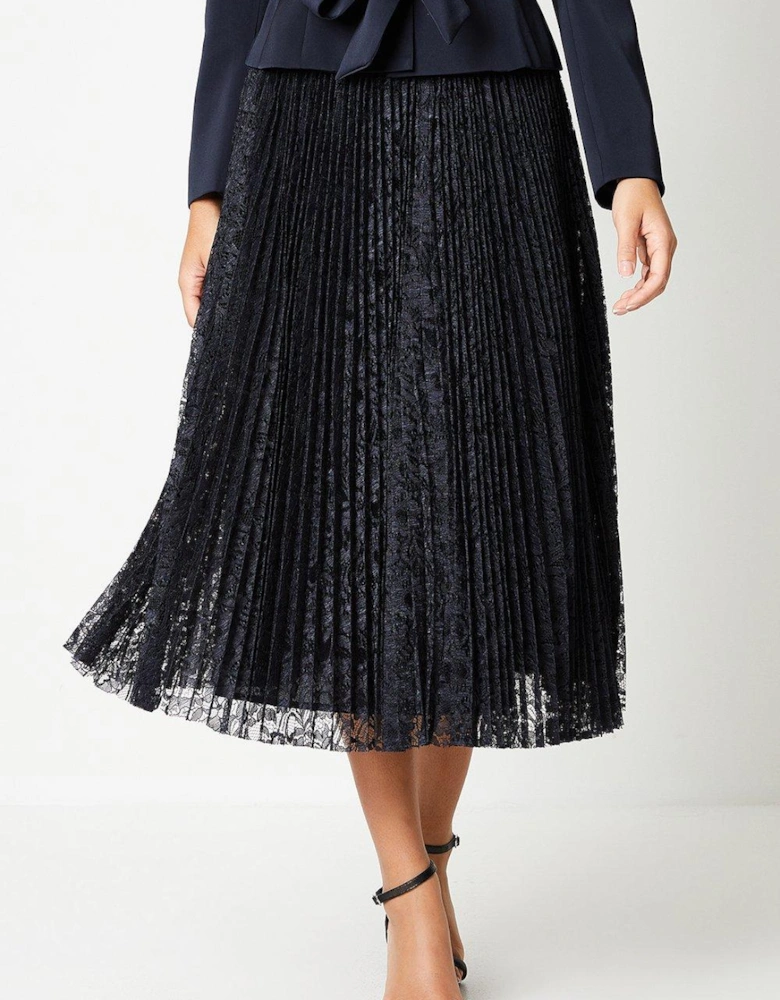 Pleated Lace Full Midi Skirt