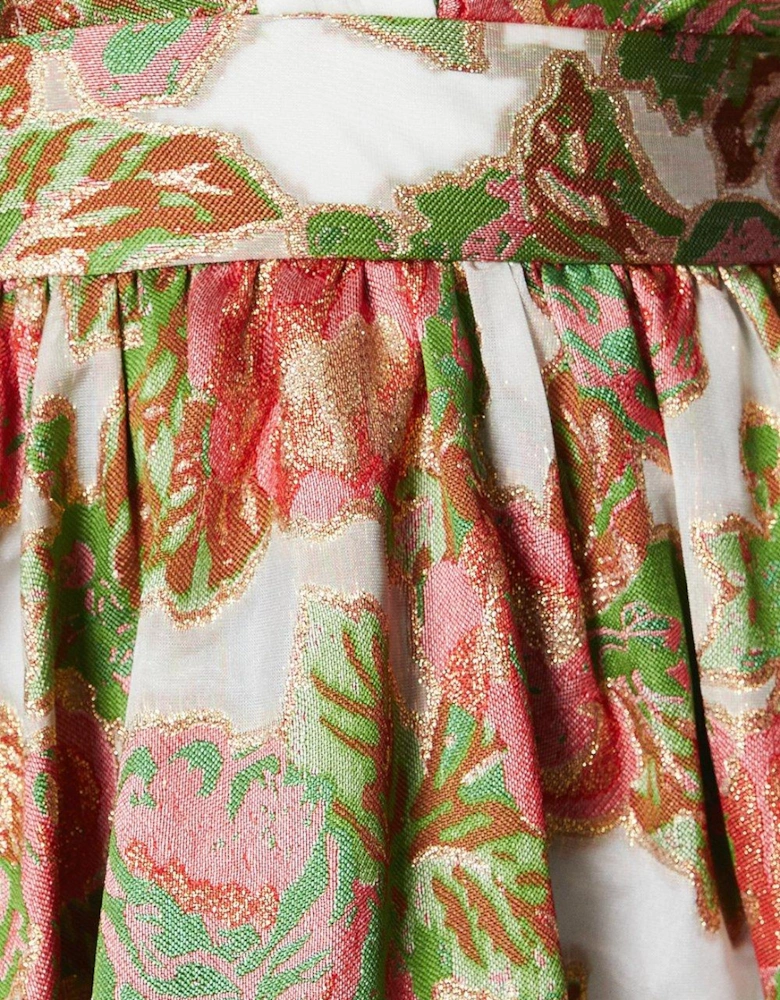 Ruffle Sleeve Organza Jacquard Midi Dress