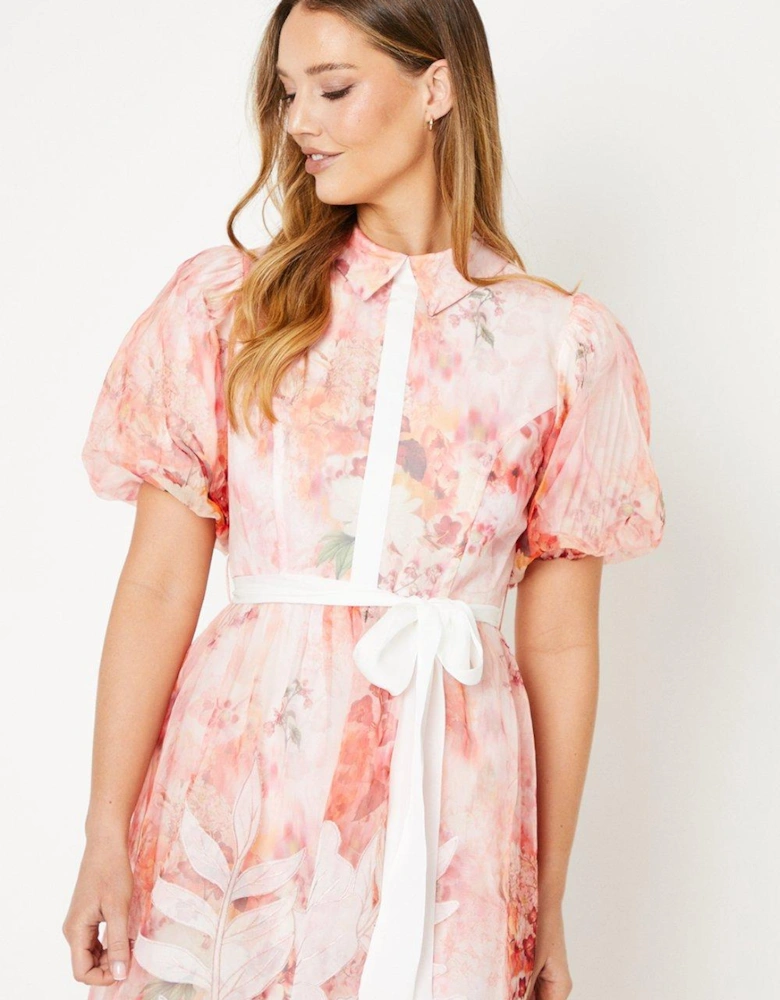Floral Applique And Embroidered Shirt Dress