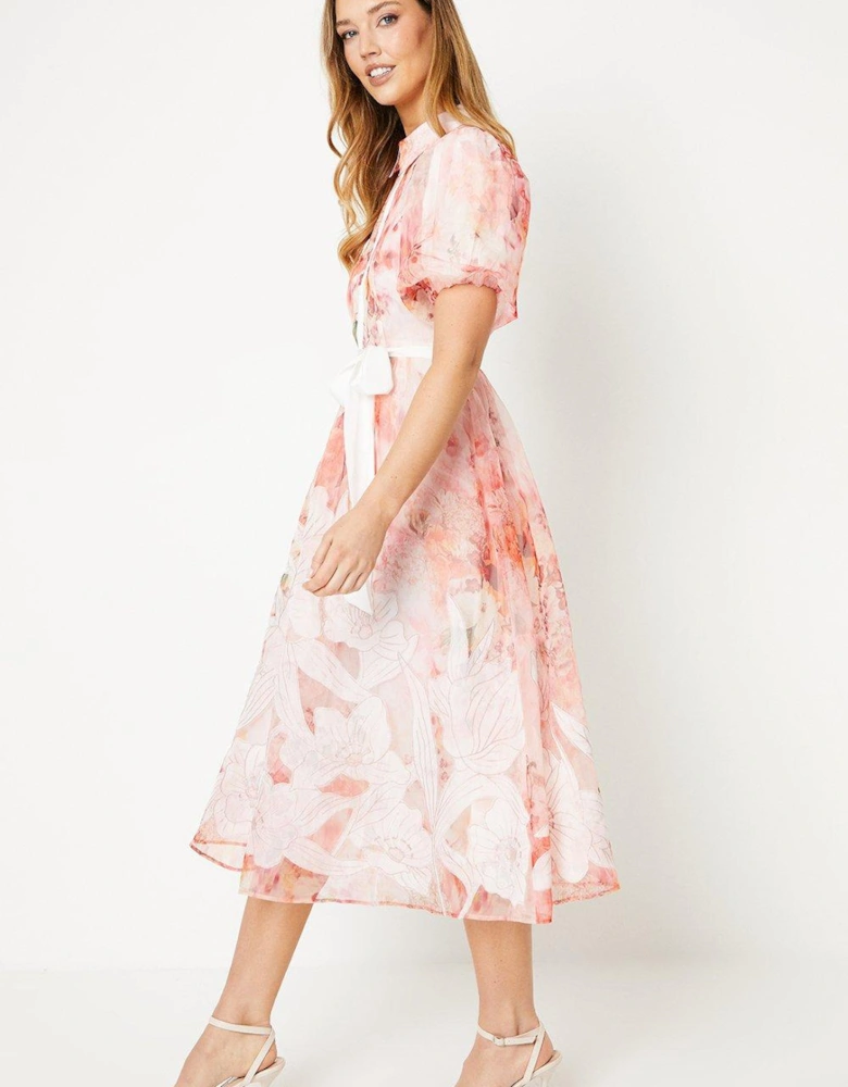 Floral Applique And Embroidered Shirt Dress