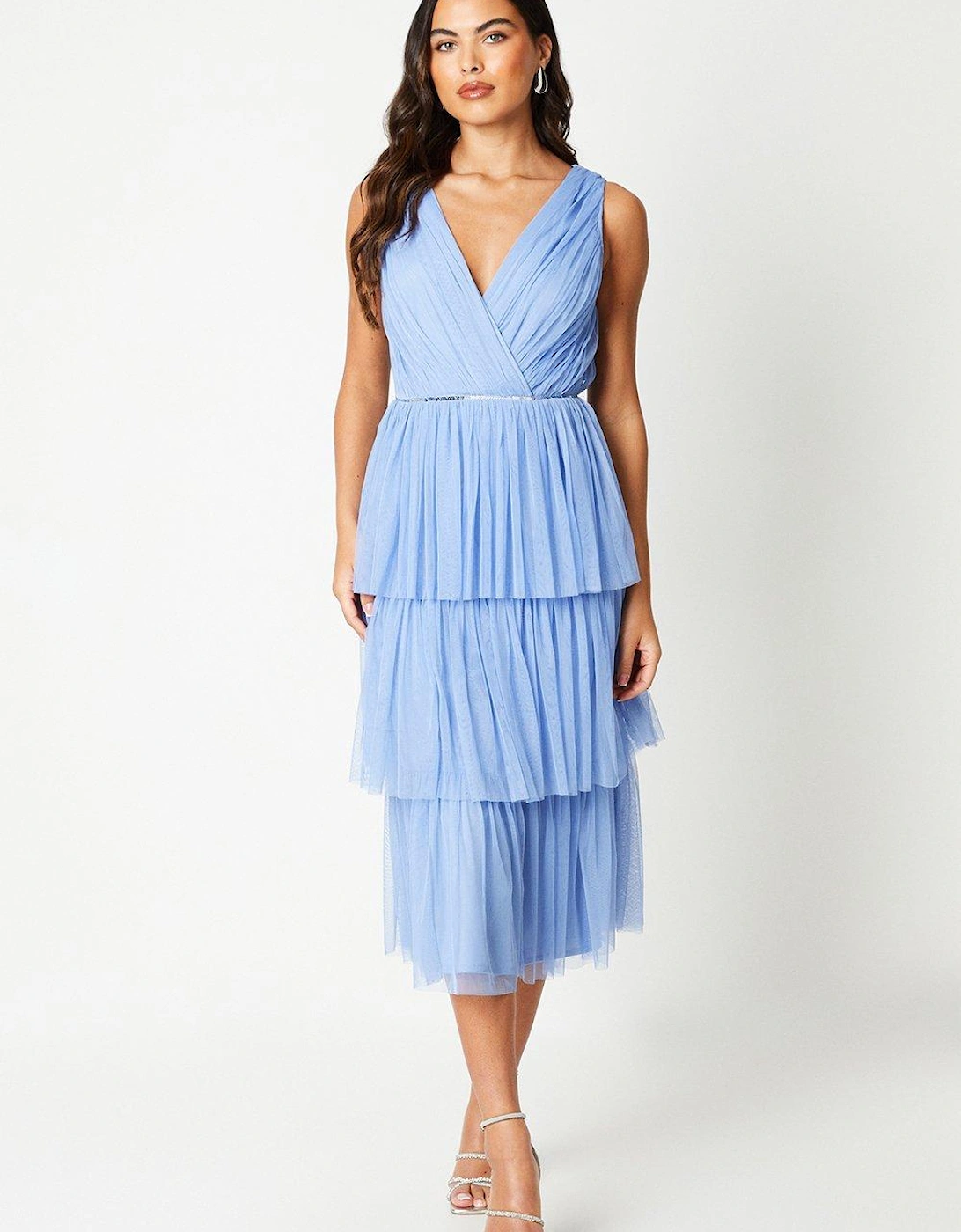 Wrap Front Tiered Mesh Midi Dress, 6 of 5