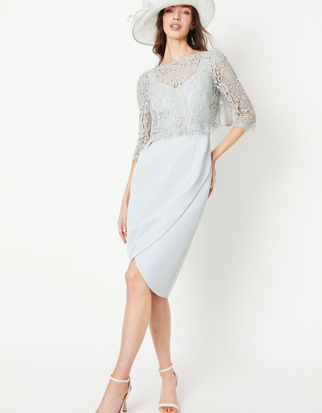 Short Sleeve Lace Top Pencil Dress, 6 of 5