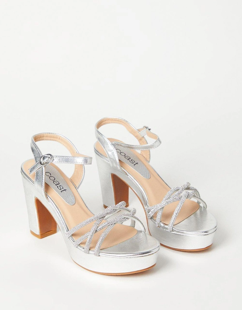 Tiffany Diamante Twist Strap Platform Heeled Sandals