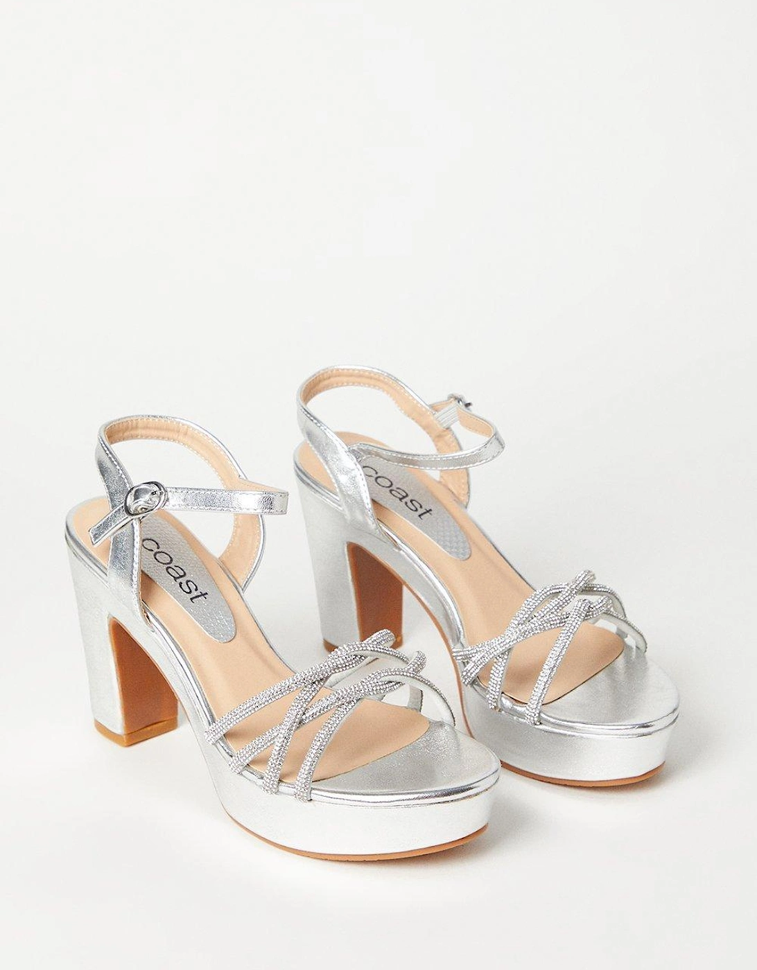Tiffany Diamante Twist Strap Platform Heeled Sandals