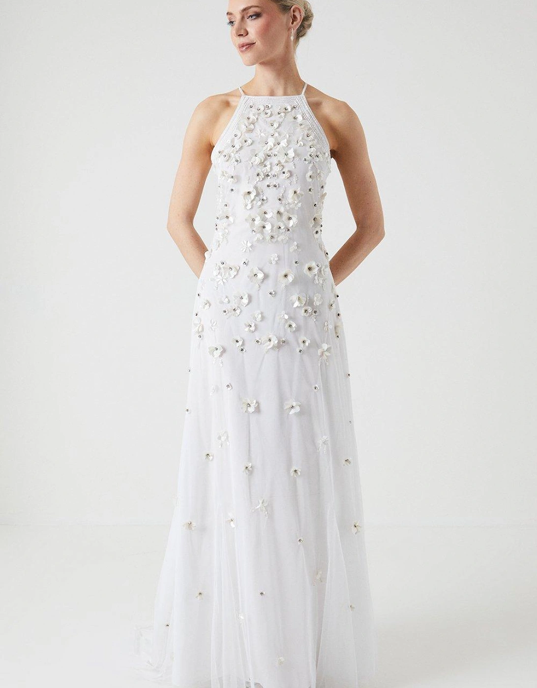 Jasmine Embellished Halter Wedding Dress, 6 of 5