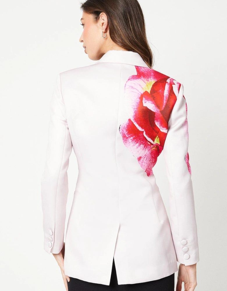 Rose Print Tailored Satin Blazer