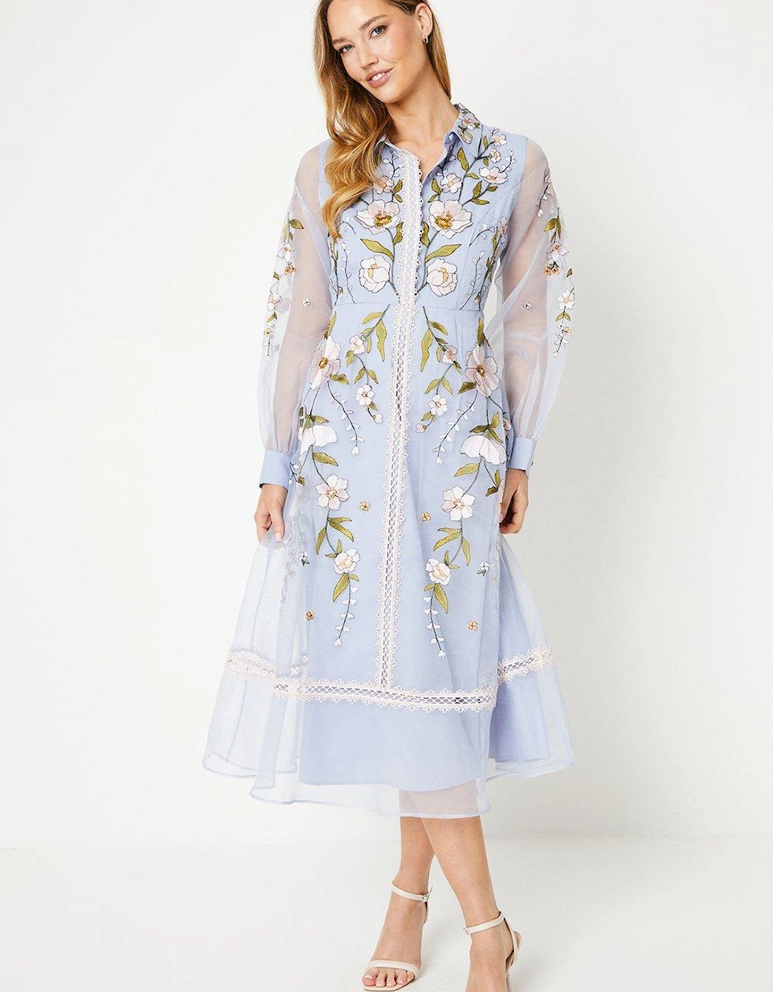 Embroidered Organza Lace Trim Shirt Dress, 6 of 5