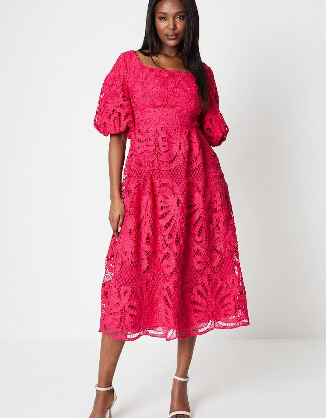 Scoop Neck Piped Lace Midi Dress, 6 of 5