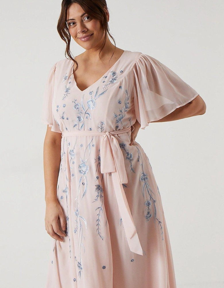 Plus Size Premium Floral Embroidered Bridesmaids Maxi Dress