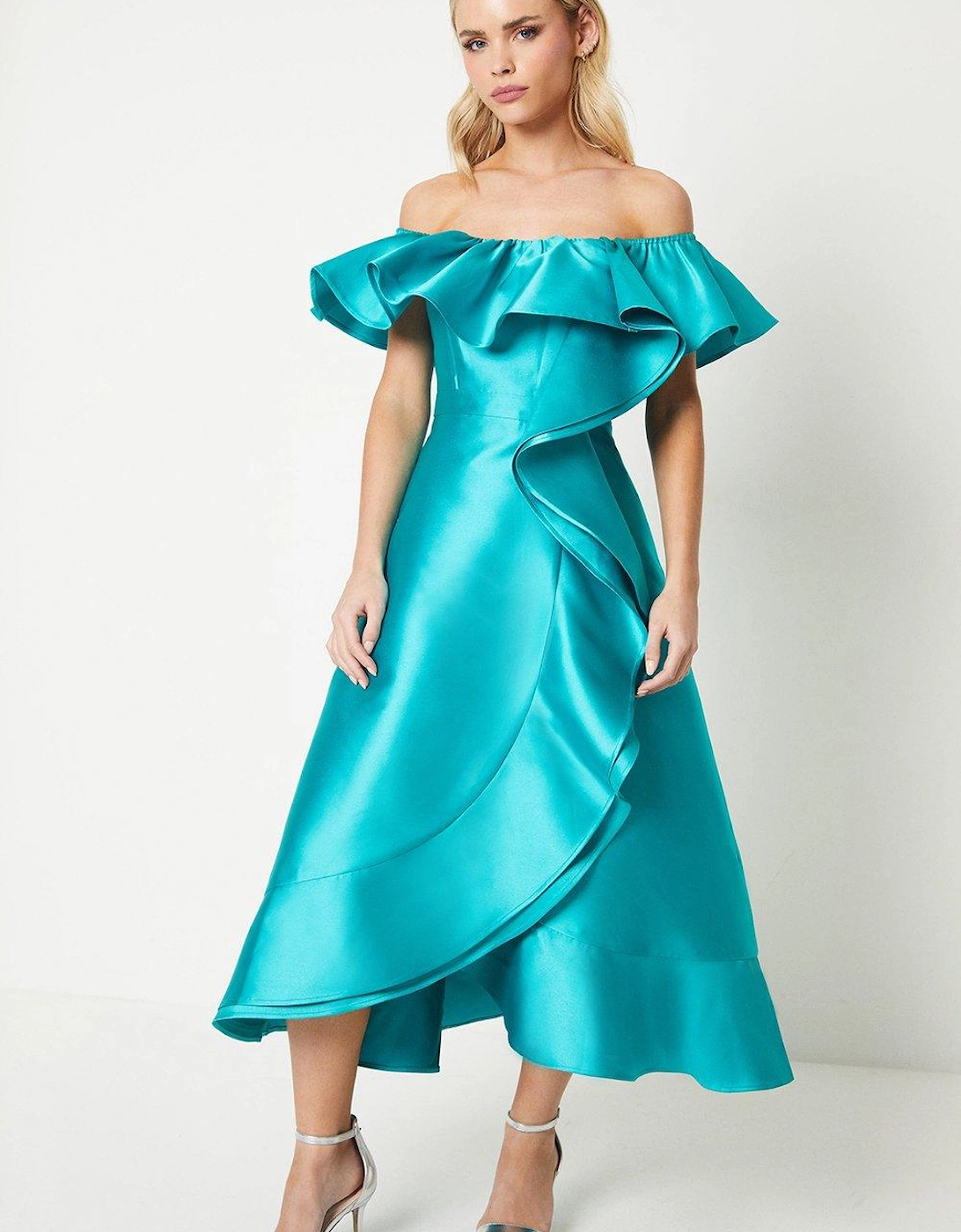 Petite Twill Bardot Fit & Flare Midi Dress, 5 of 4