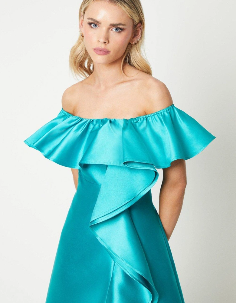Petite Twill Bardot Fit & Flare Midi Dress