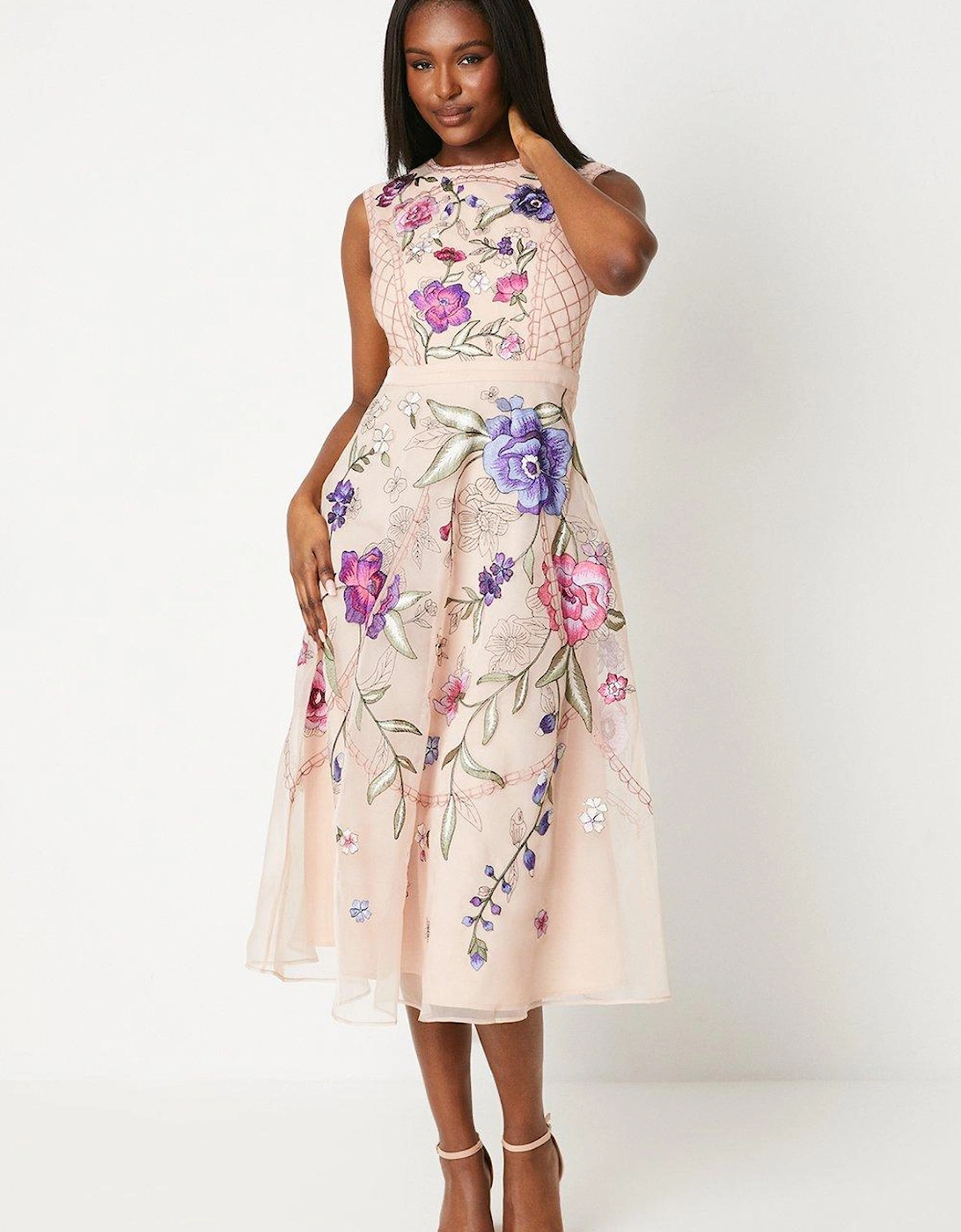 Premium Floral Embroidered Midi Dress, 6 of 5