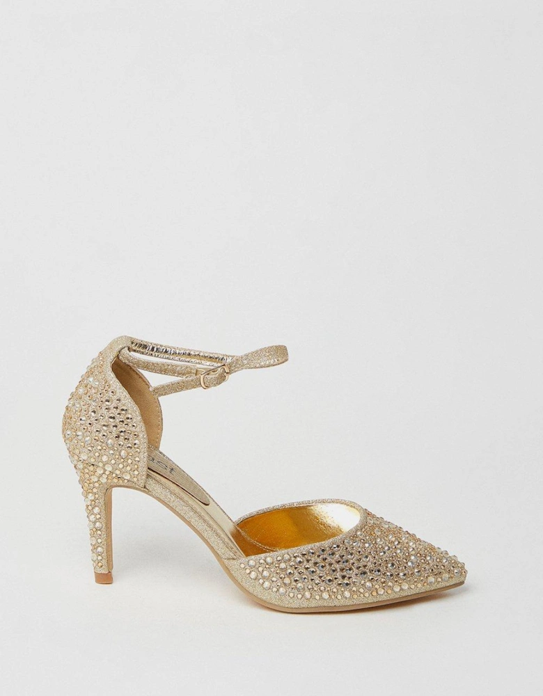Sarina Diamante Glitter Open High Stiletto Heeled Court Shoes