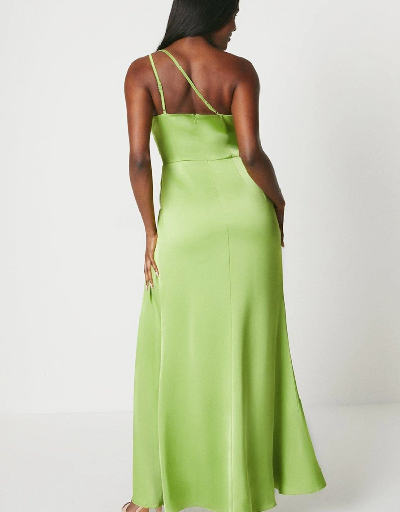 One Shoulder Strappy Detail Satin Gown