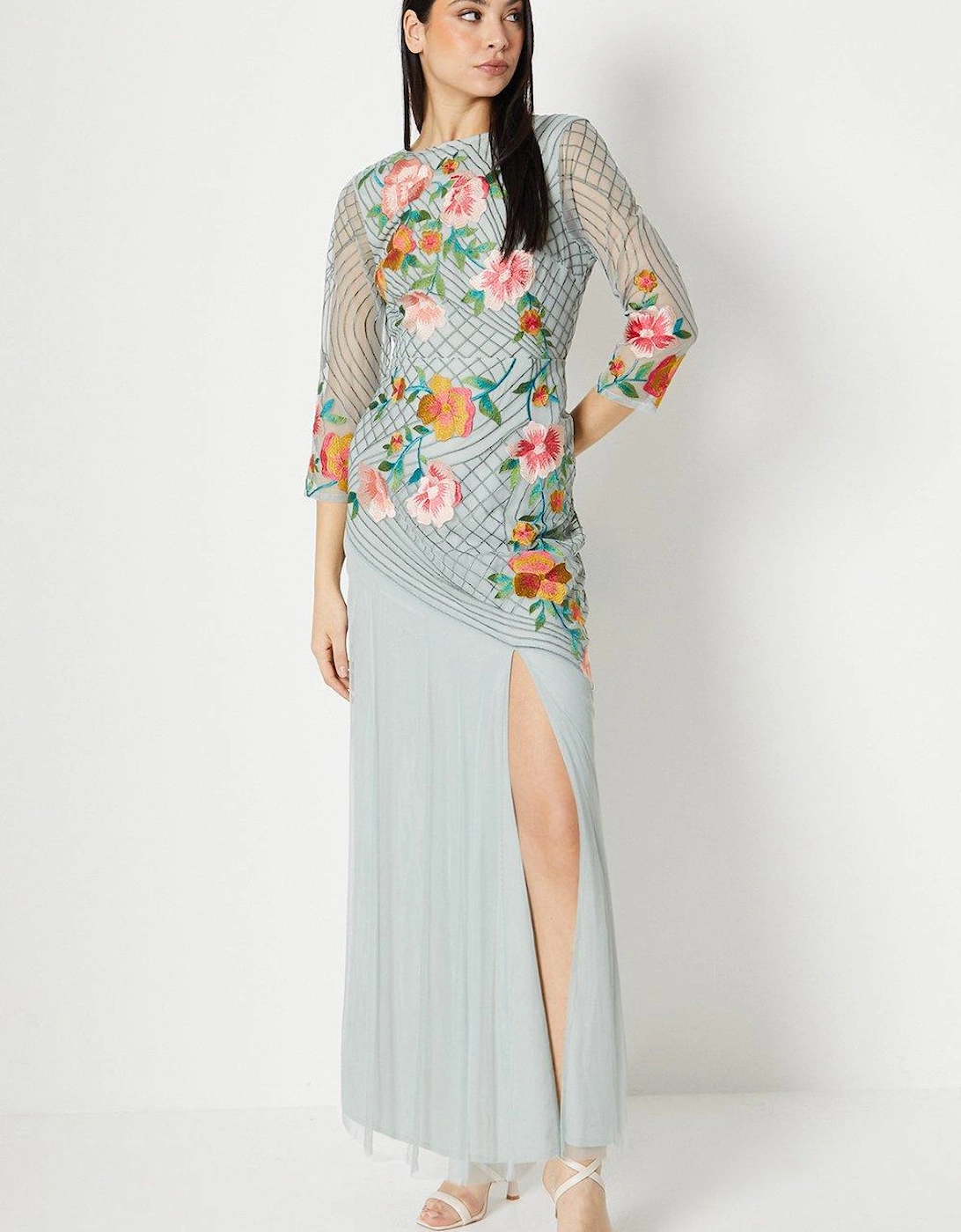 Floral Embroidered 3/4 Sleeve Midi Dress, 6 of 5