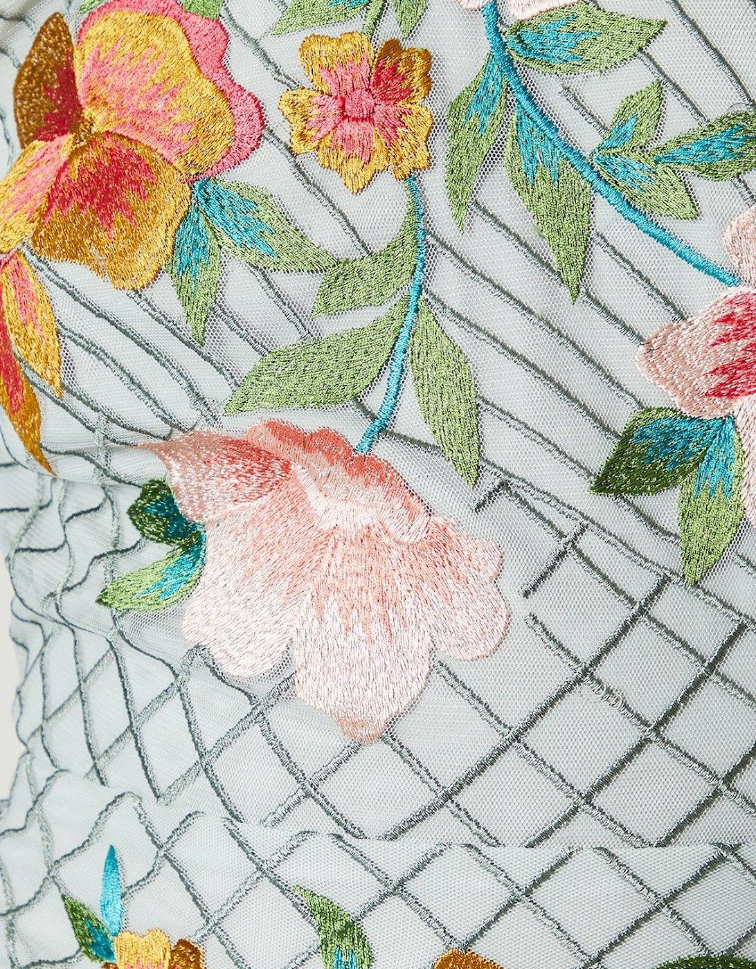 Floral Embroidered 3/4 Sleeve Midi Dress