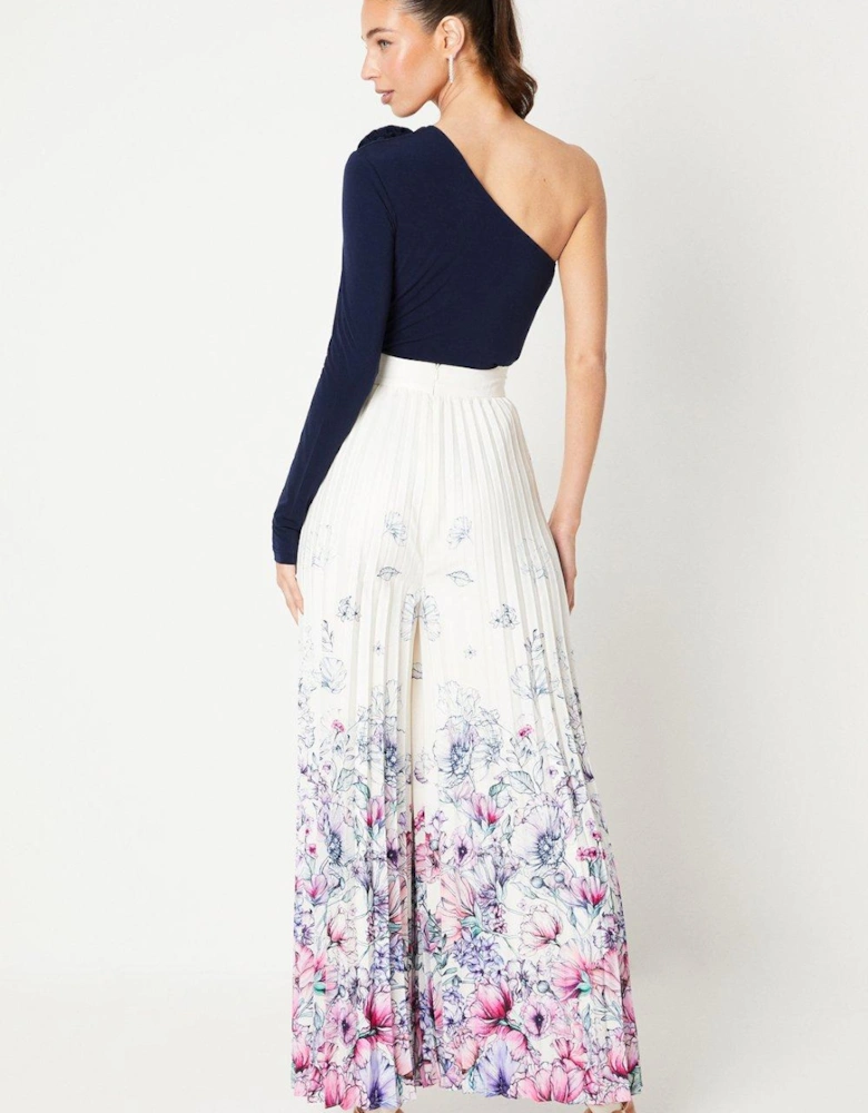 Petite Pleated Wide Leg Trouser In Floral Print