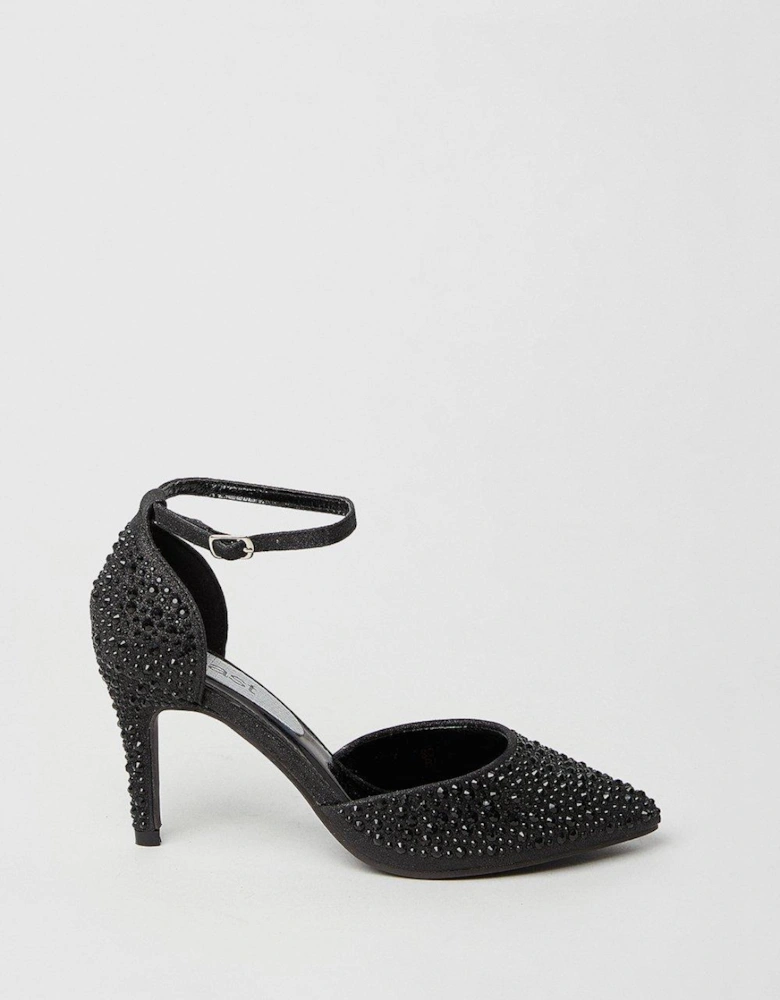 Sarina Diamante Glitter Open High Stiletto Heeled Court Shoes