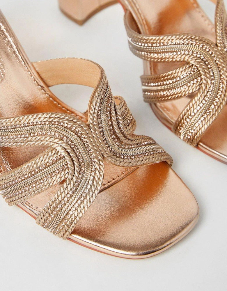 Tibago Diamante Rope Detail Heeled Mule Sandals