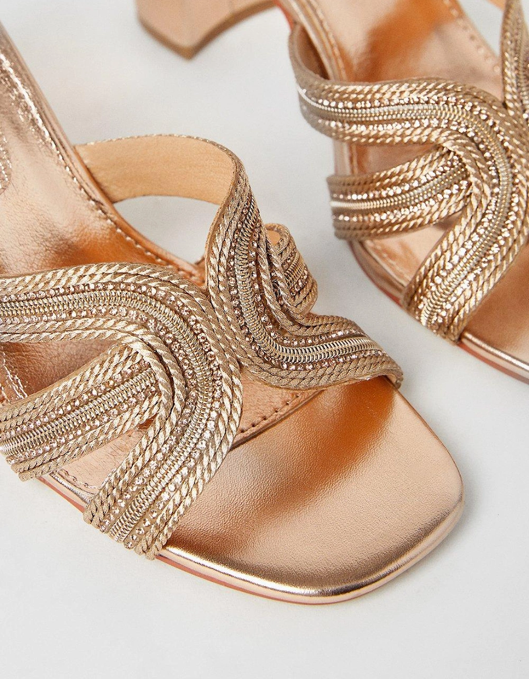 Tibago Diamante Rope Detail Heeled Mule Sandals
