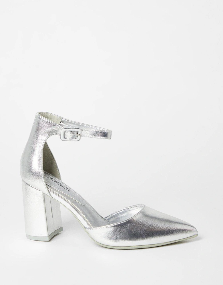 Saoirse Covered Buckle Open High Block Heel Court Shoes