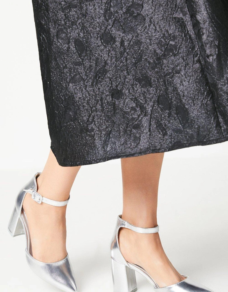 Saoirse Covered Buckle Open High Block Heel Court Shoes