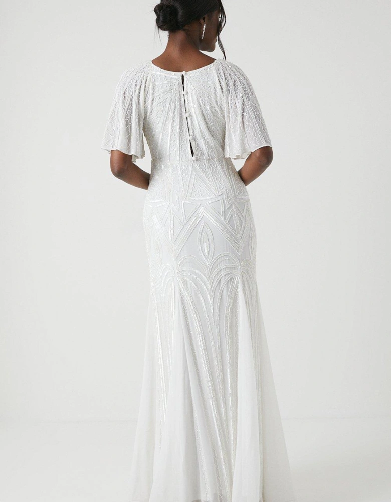 Premium Embellished Angel Sleeve Fishtail Wedding Dress