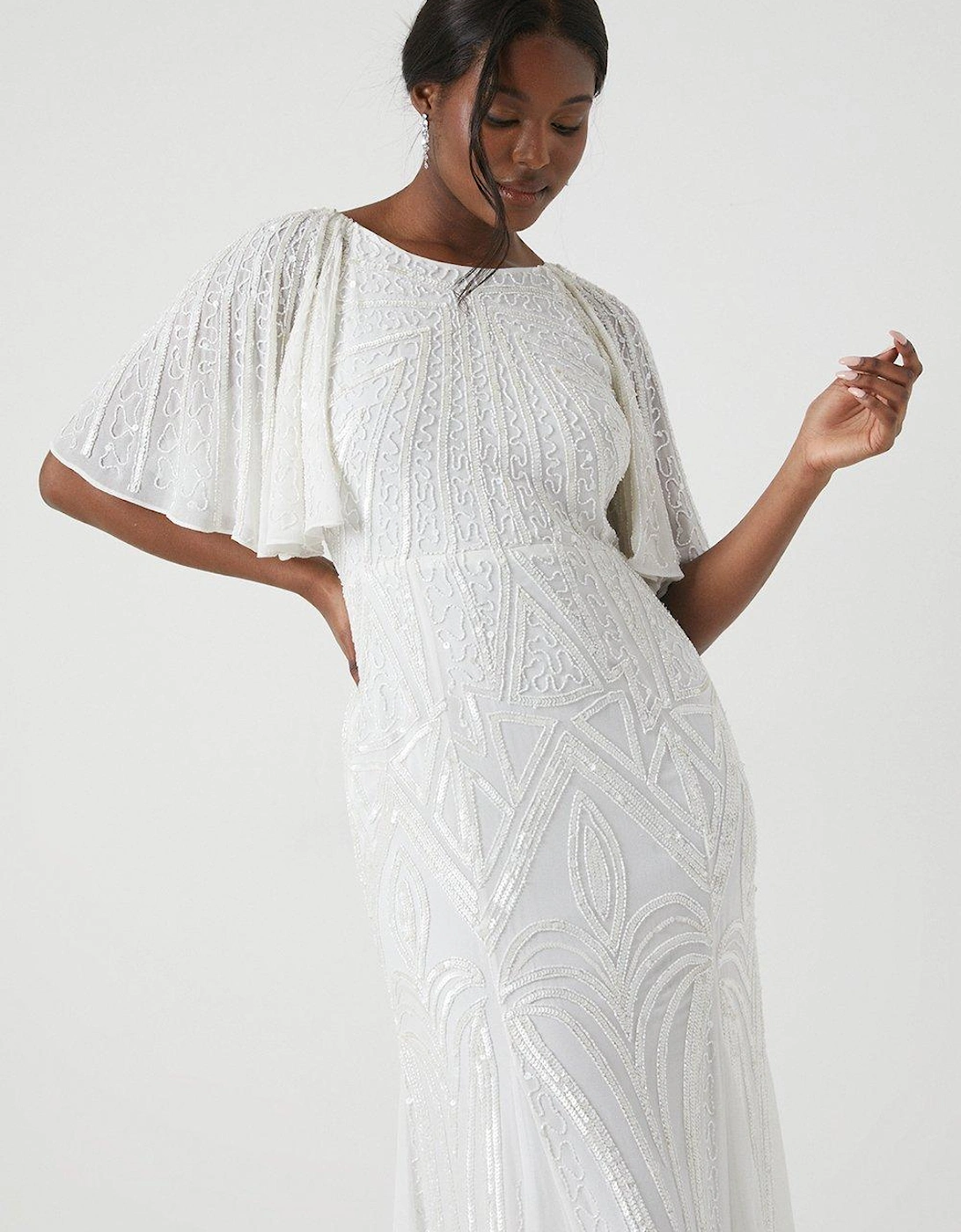 Premium Embellished Angel Sleeve Fishtail Wedding Dress