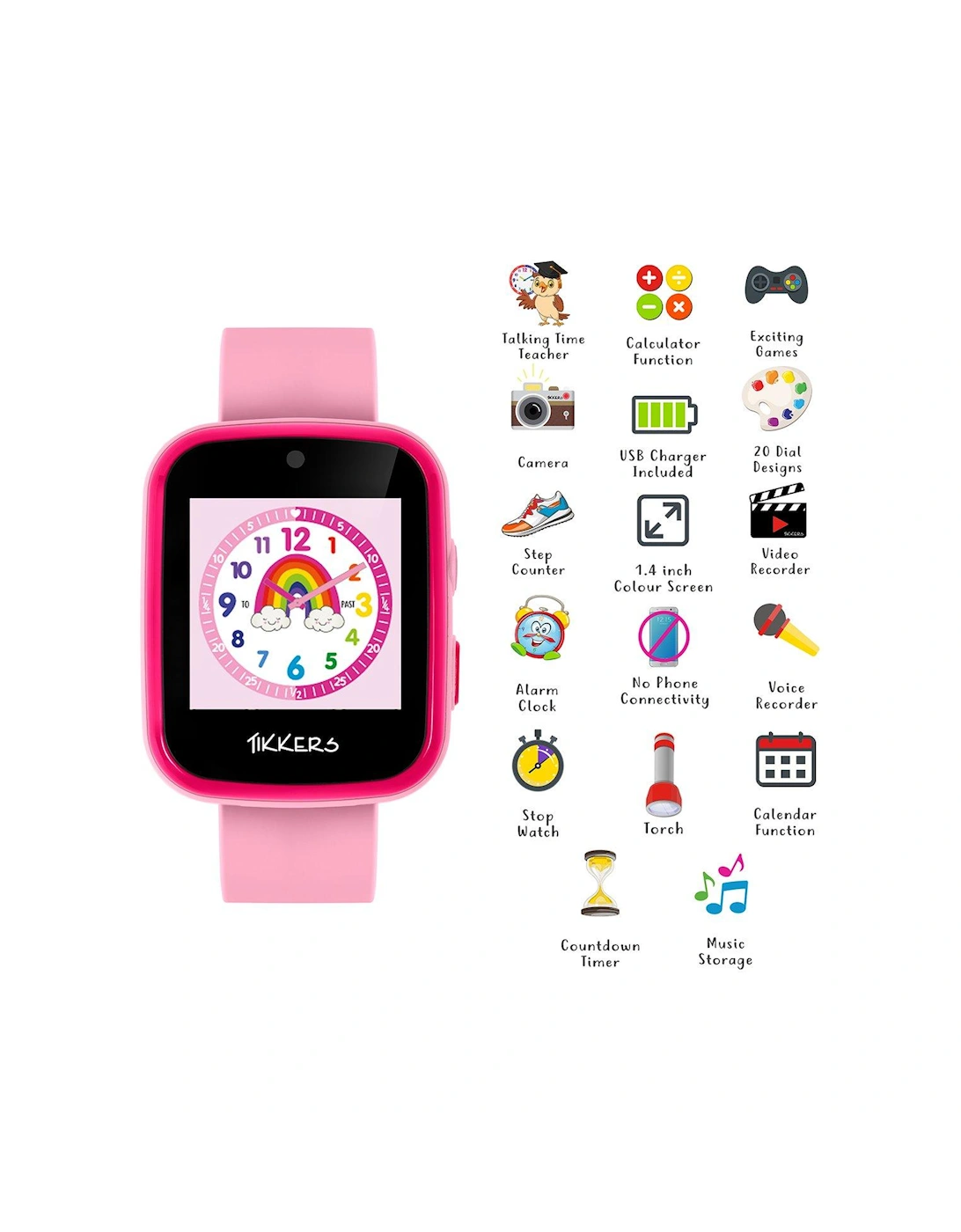Full Display Pink Silicone Strap Kids Smart Watch