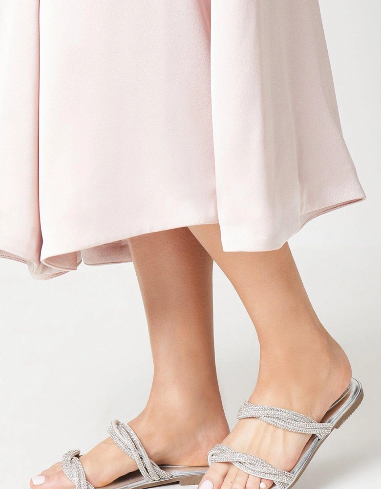 Kimmy Diamante Twist Strap Flat Mule Sandals