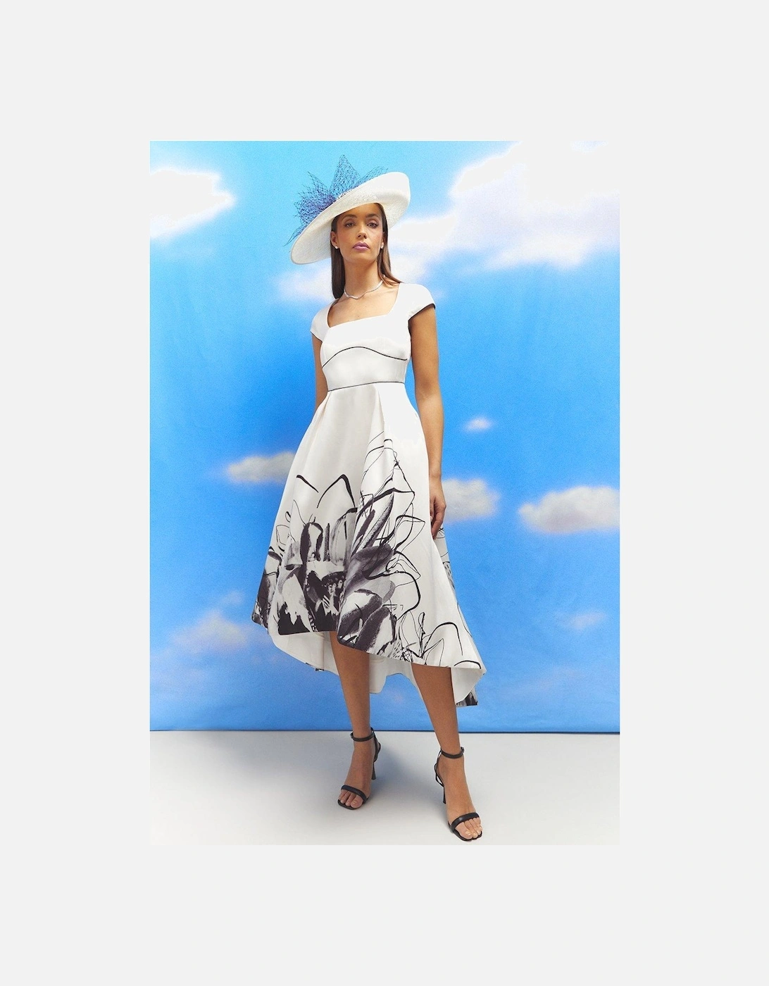 Lisa Tan Floral Placement Print Twill Midi Dress, 6 of 5